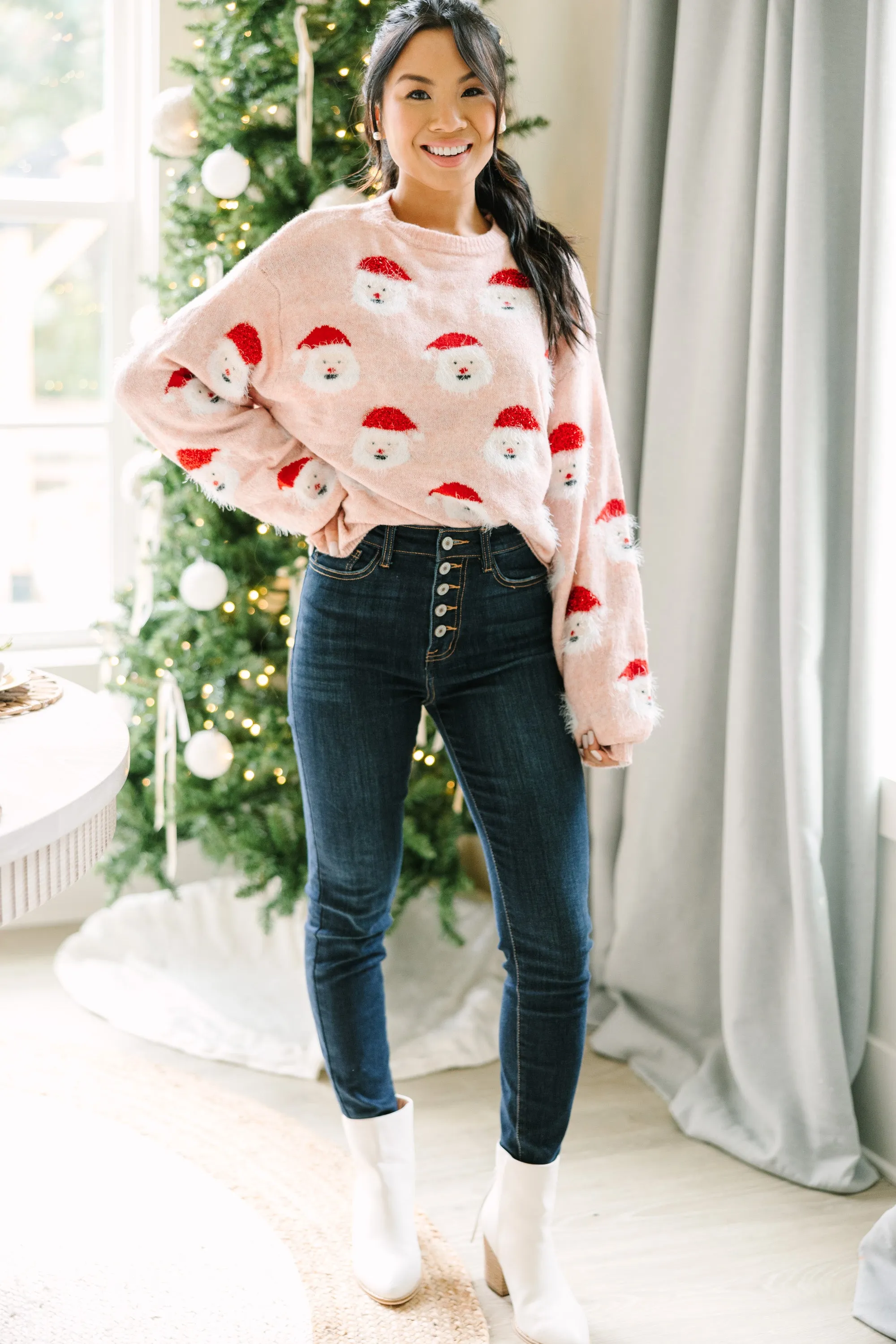 Charming Blush Pink Santa Sweater for Festive Occasions