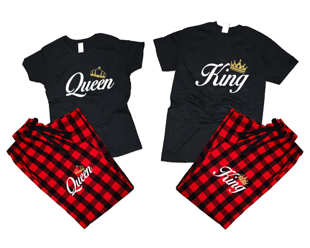 King Queen Couple Matching T Shirts and Flannel Pants