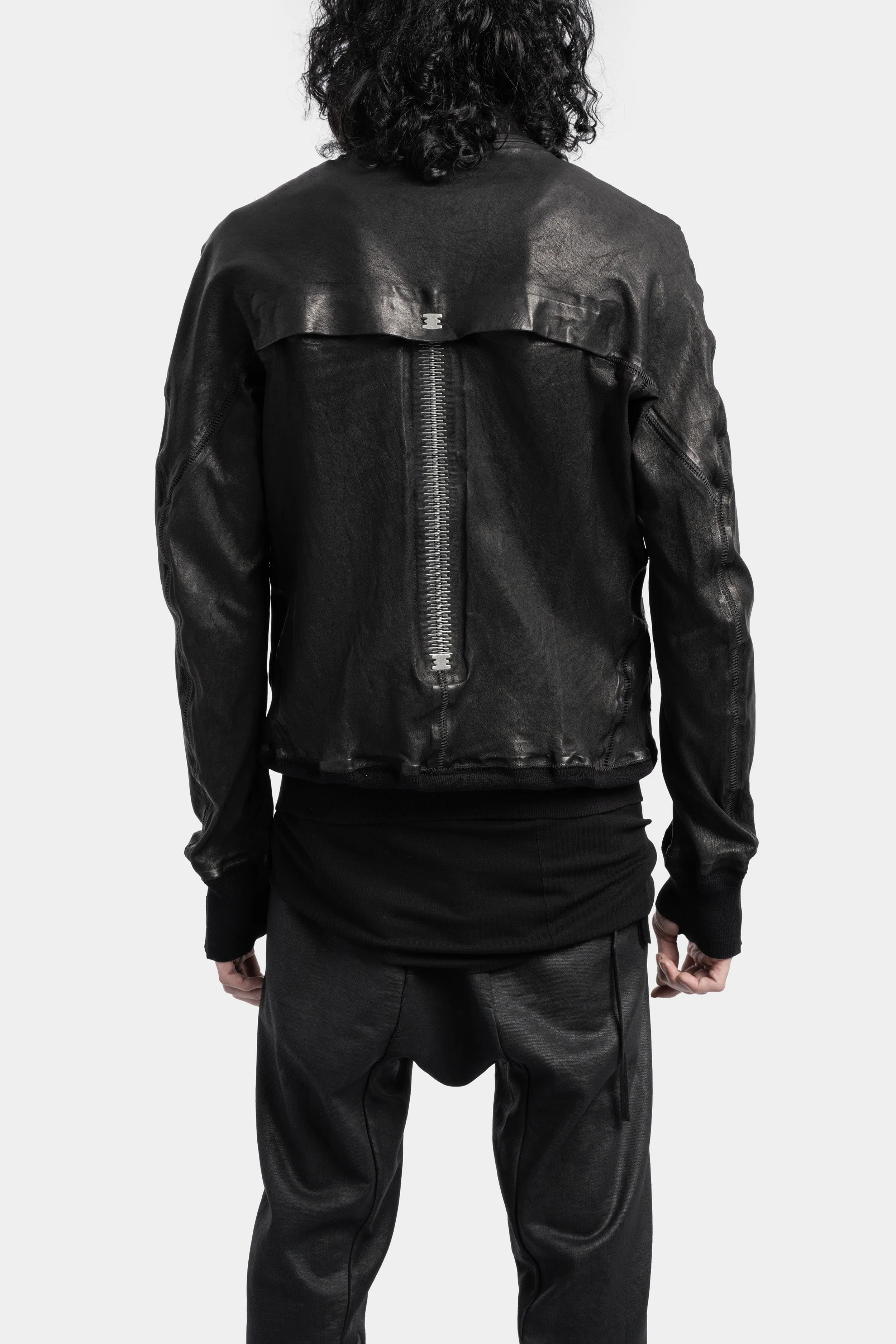 Leather bomber jacket