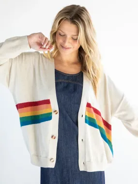 Premium Quality Cream Rainbow Cotton Cardigan Sweater for Everyday Happiness