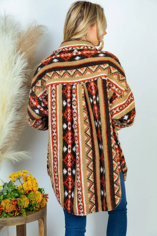 Long Sleeve Aztec Print Woven Jacket