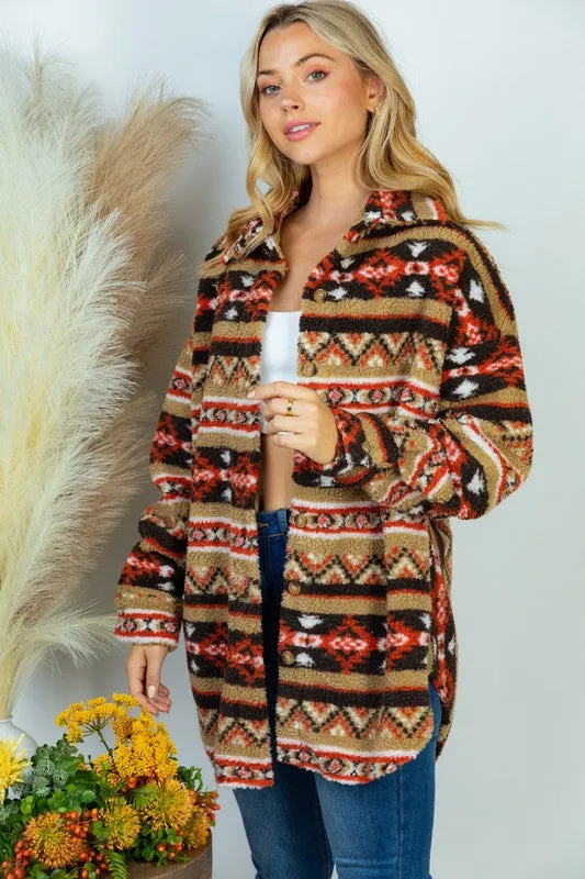 Long Sleeve Aztec Print Woven Jacket