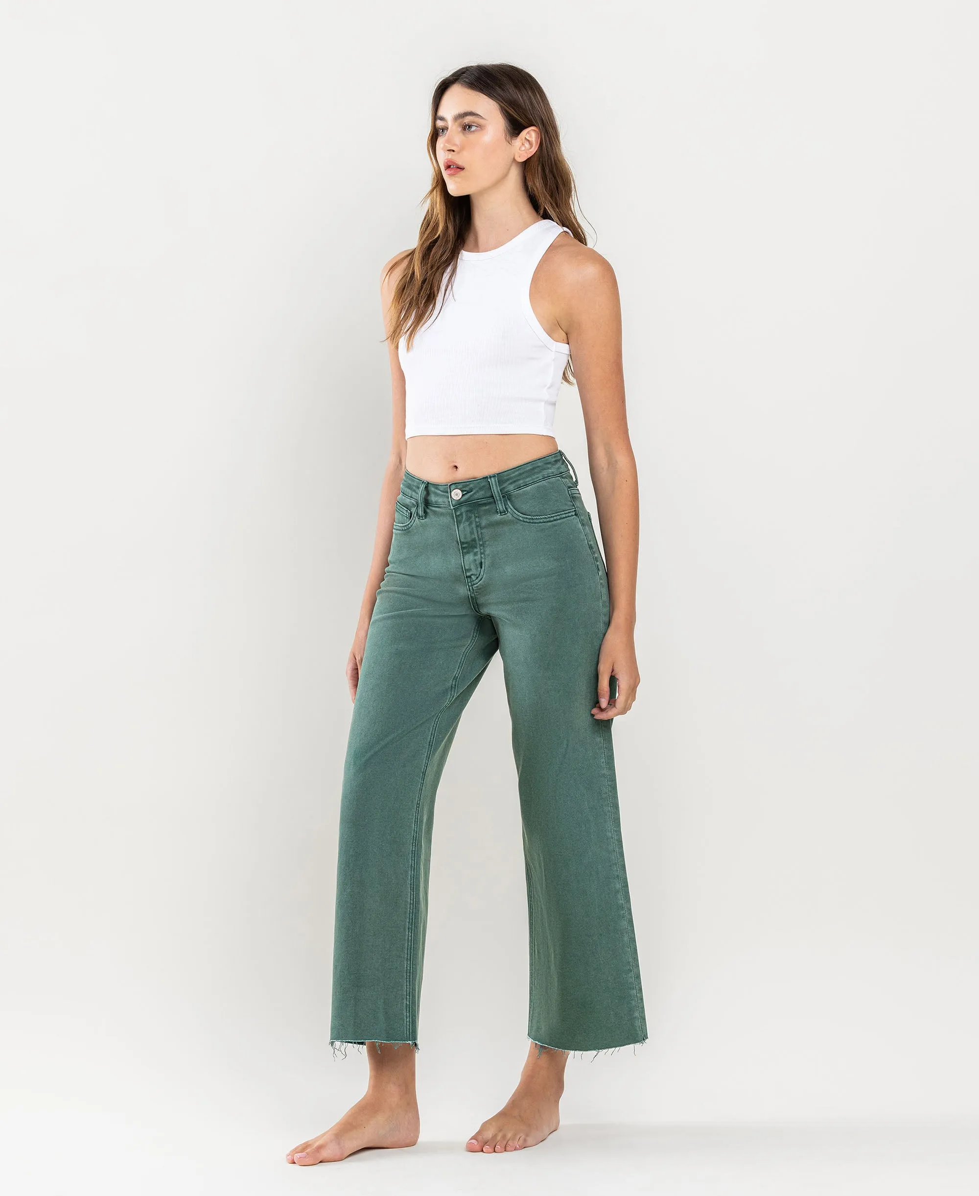 Mallard Green - High Rise Crop Wide Leg Jeans