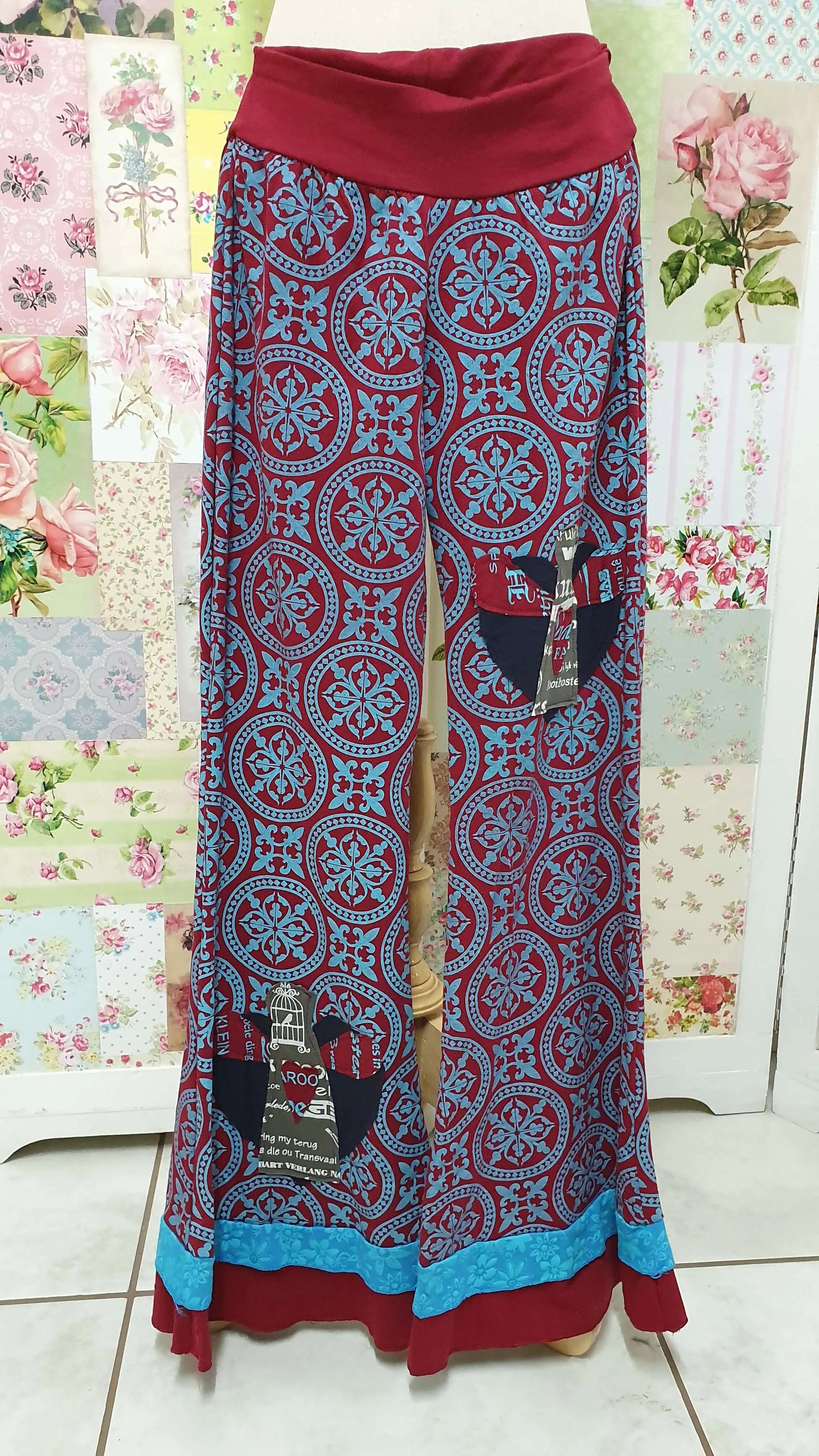 Maroon & Blue Printed Pants BK0133