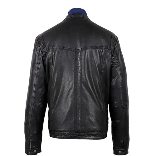 Men's Bonito Black Leather Jacket with flap pockets