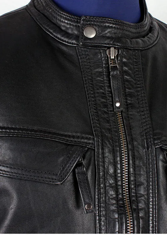 Men's Bonito Black Leather Jacket with flap pockets