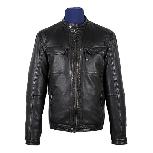 Men's Bonito Black Leather Jacket with flap pockets