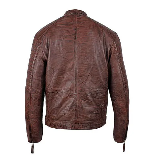 Men's Sal Wrinkled Brown Cafe racer Leather Jacket