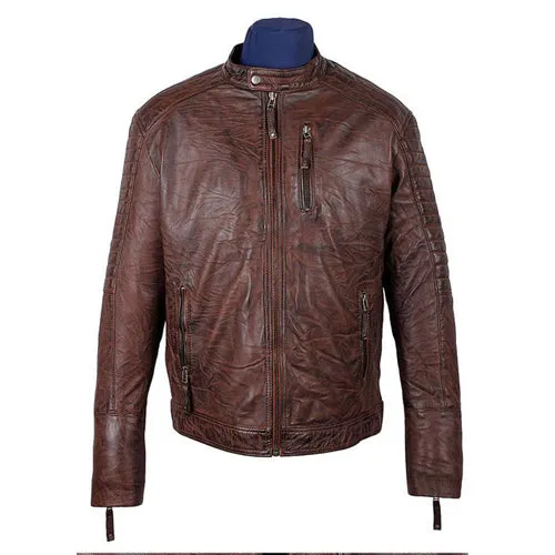 Men's Sal Wrinkled Brown Cafe racer Leather Jacket