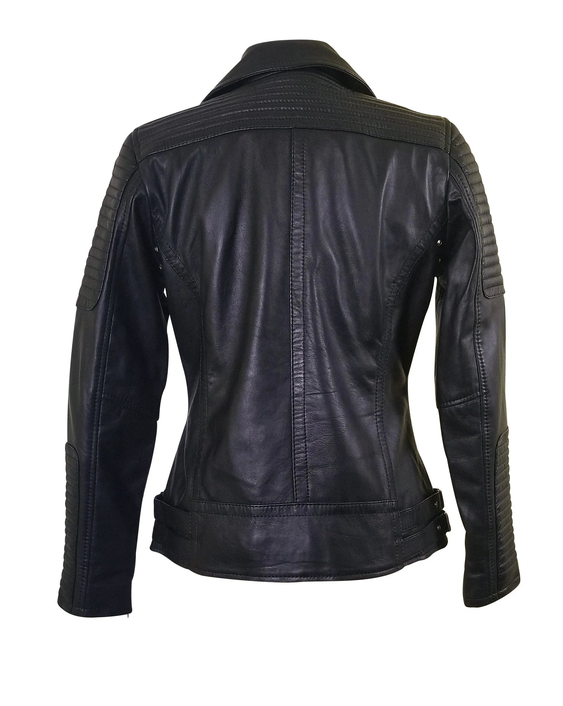 Michaela Biker style leather jacket with snap button closure