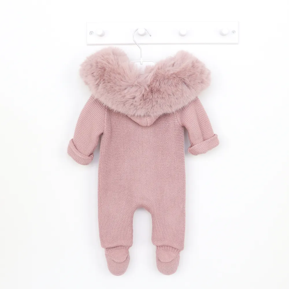 Stylish Pangasa Vintage Pink Fur Winter Pramsuit for Infants