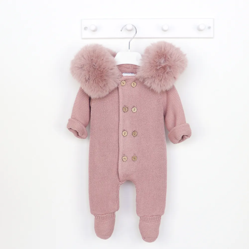 Stylish Pangasa Vintage Pink Fur Winter Pramsuit for Infants