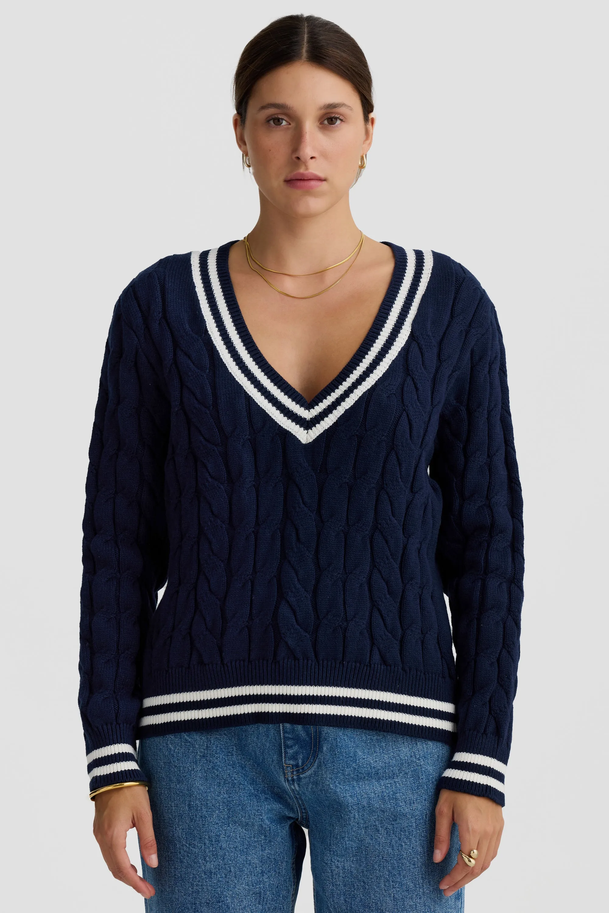 Ophelia Cable Knit Sweater Navy