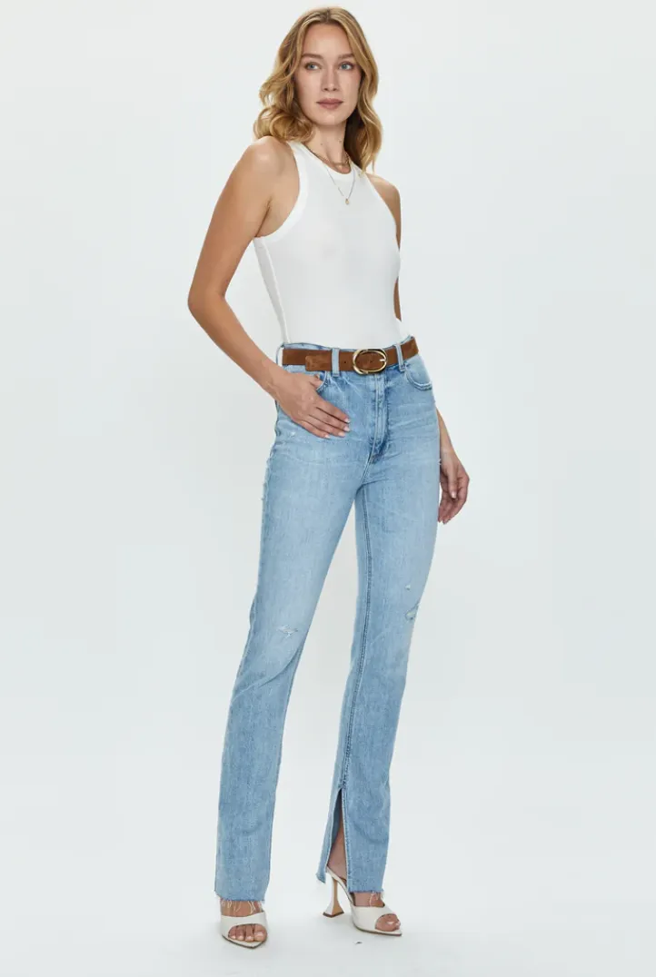 Pistola Colleen Tower High Rise Modern Slim Raw Split Hem Denim Jeans