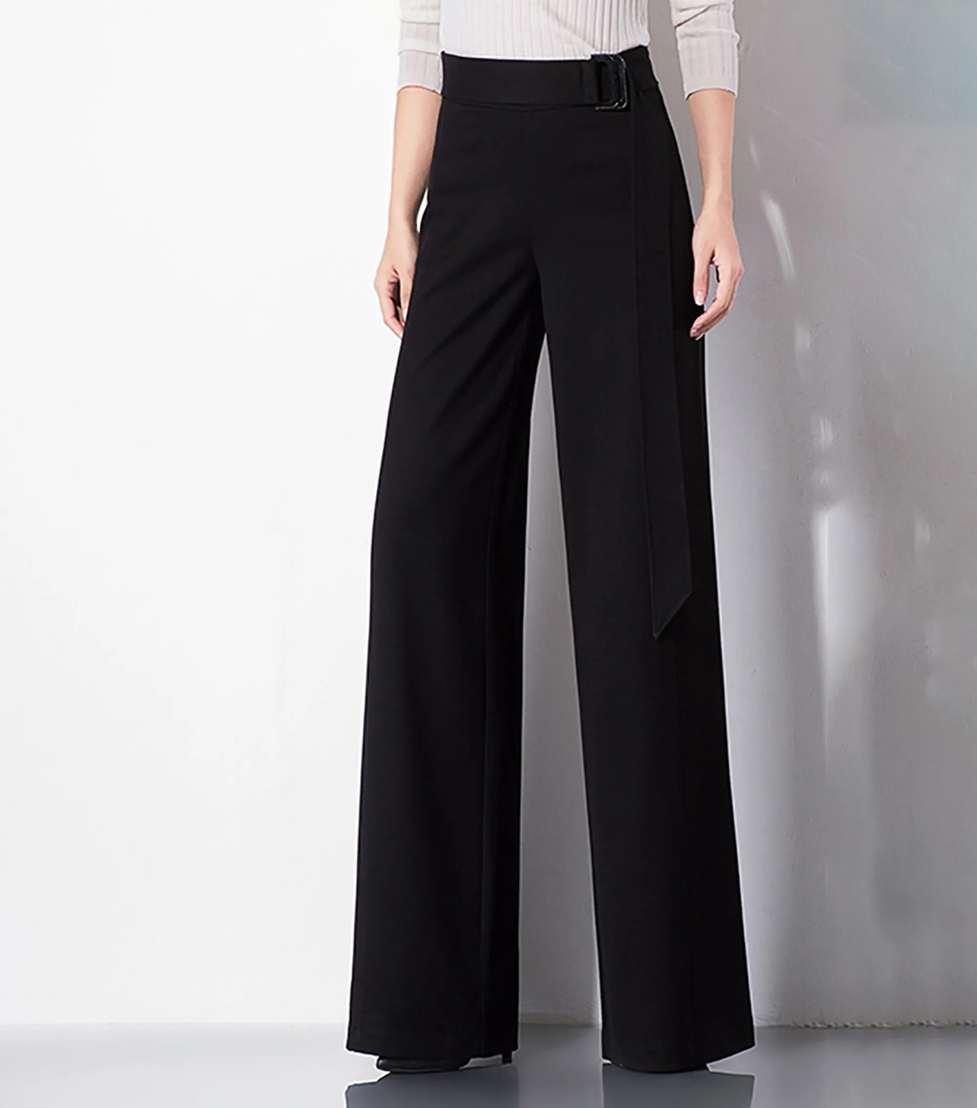 Pull-On Belted High Waist Wide Leg Pants