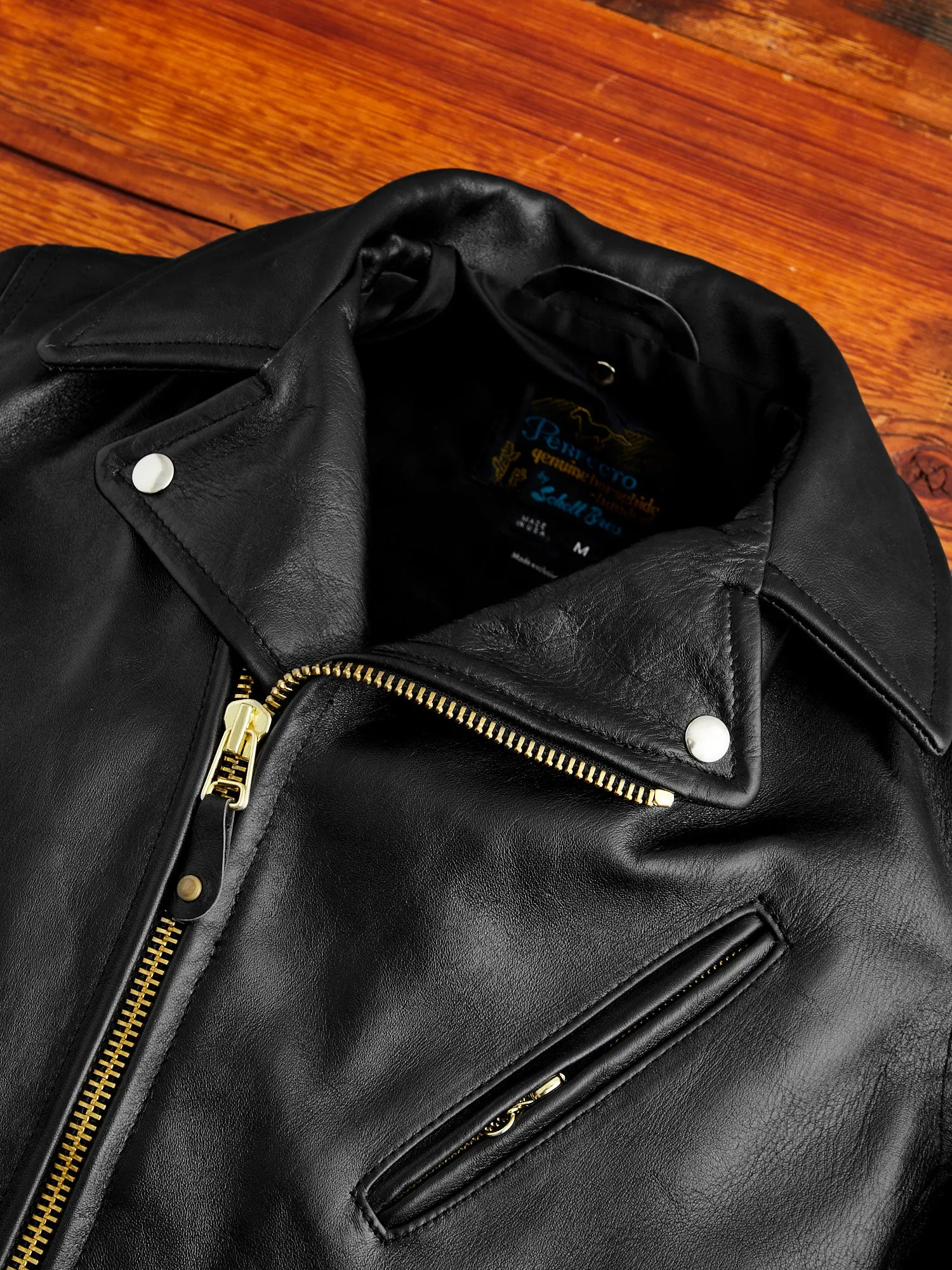 "3sixteen x Schott NYC" 20th Anniversary Horsehide Perfecto Leather Jacket in Black