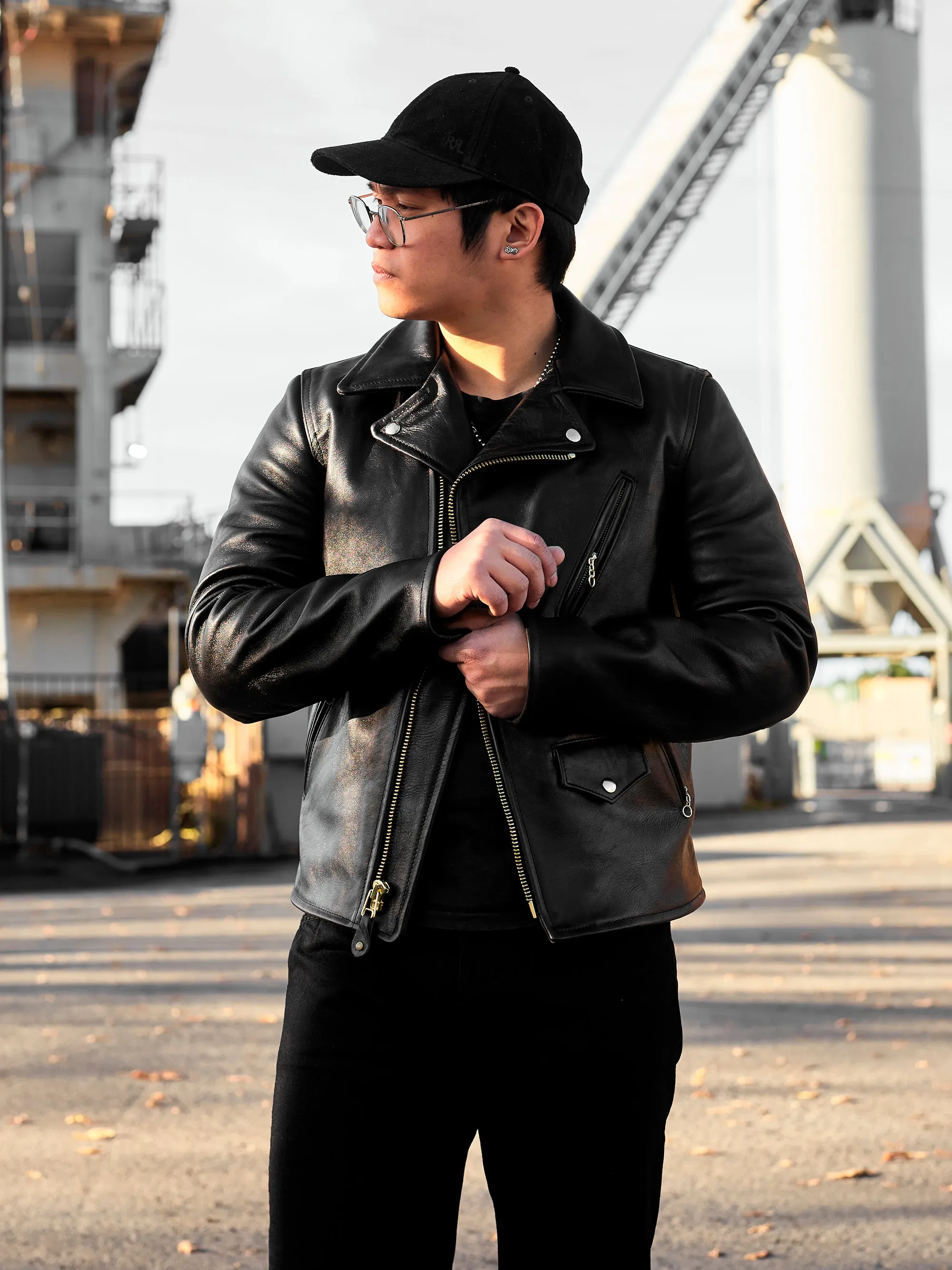 "3sixteen x Schott NYC" 20th Anniversary Horsehide Perfecto Leather Jacket in Black