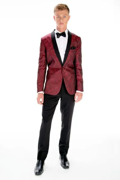 "Aries" Apple Red Paisley Shawl Tuxedo Jacket (Separates)