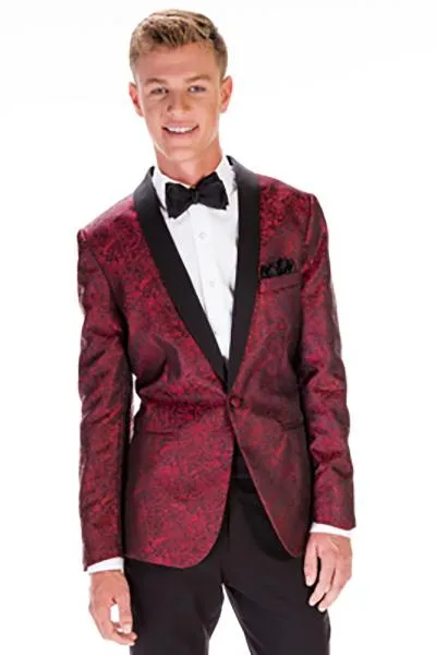 "Aries" Apple Red Paisley Shawl Tuxedo Jacket (Separates)