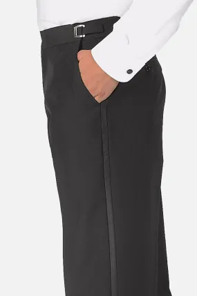 "Daniel" Black Polyester Plain Front Tuxedo Pants