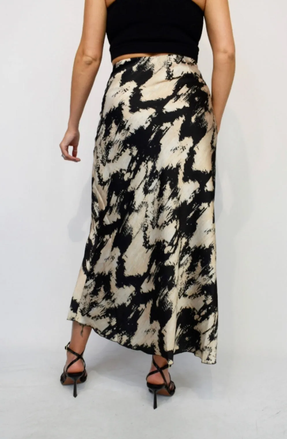 Rory - Black/Beige Splash Print Skirt