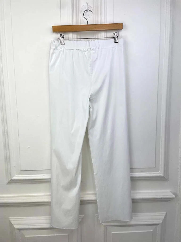 Straight Raw Edge Stretchy Trousers - White