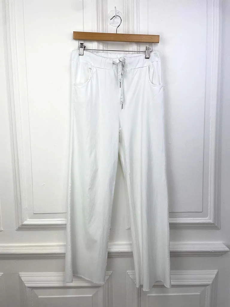 Straight Raw Edge Stretchy Trousers - White