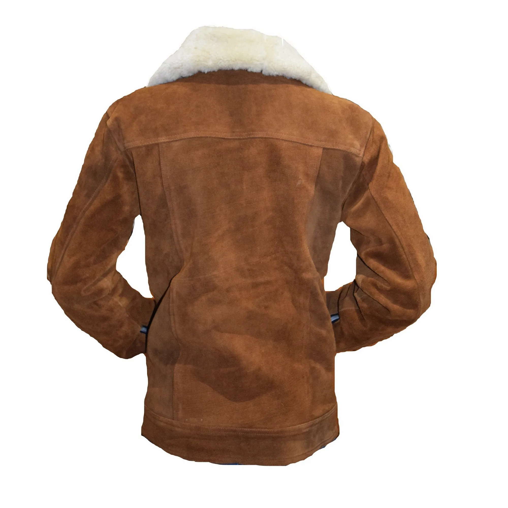 Tan Suede Bomber leather jacket with Fur collar