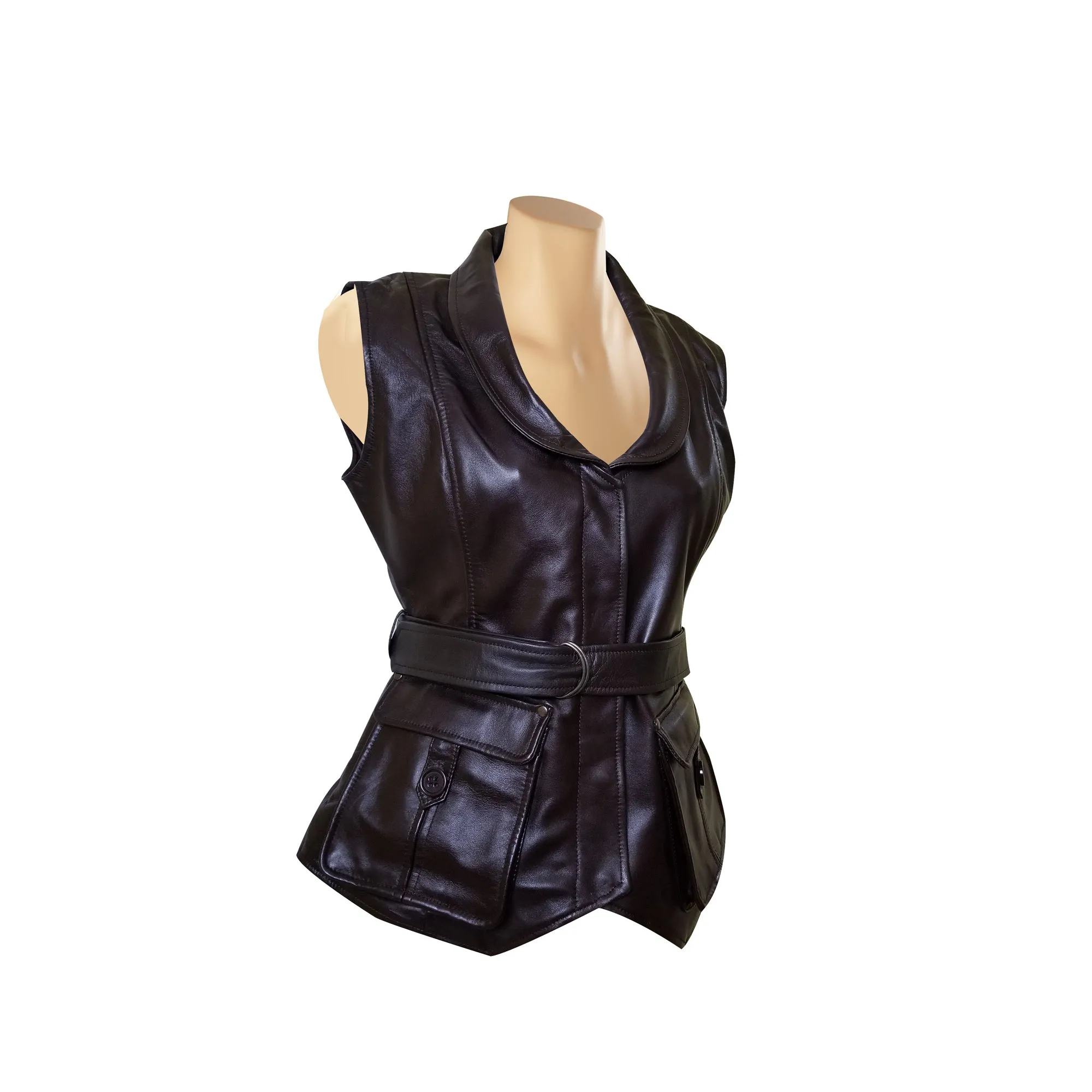 Teejays stylish leather vest with waist belt