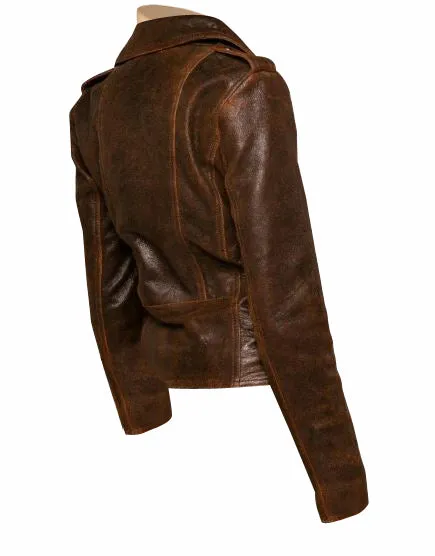 Vintage Copper Biker Style Leather Jacket With Belt