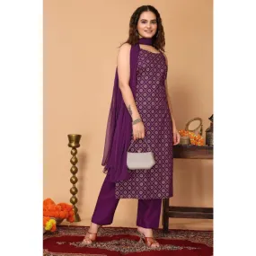 Women Purple Kurti Pant Dupatta Material