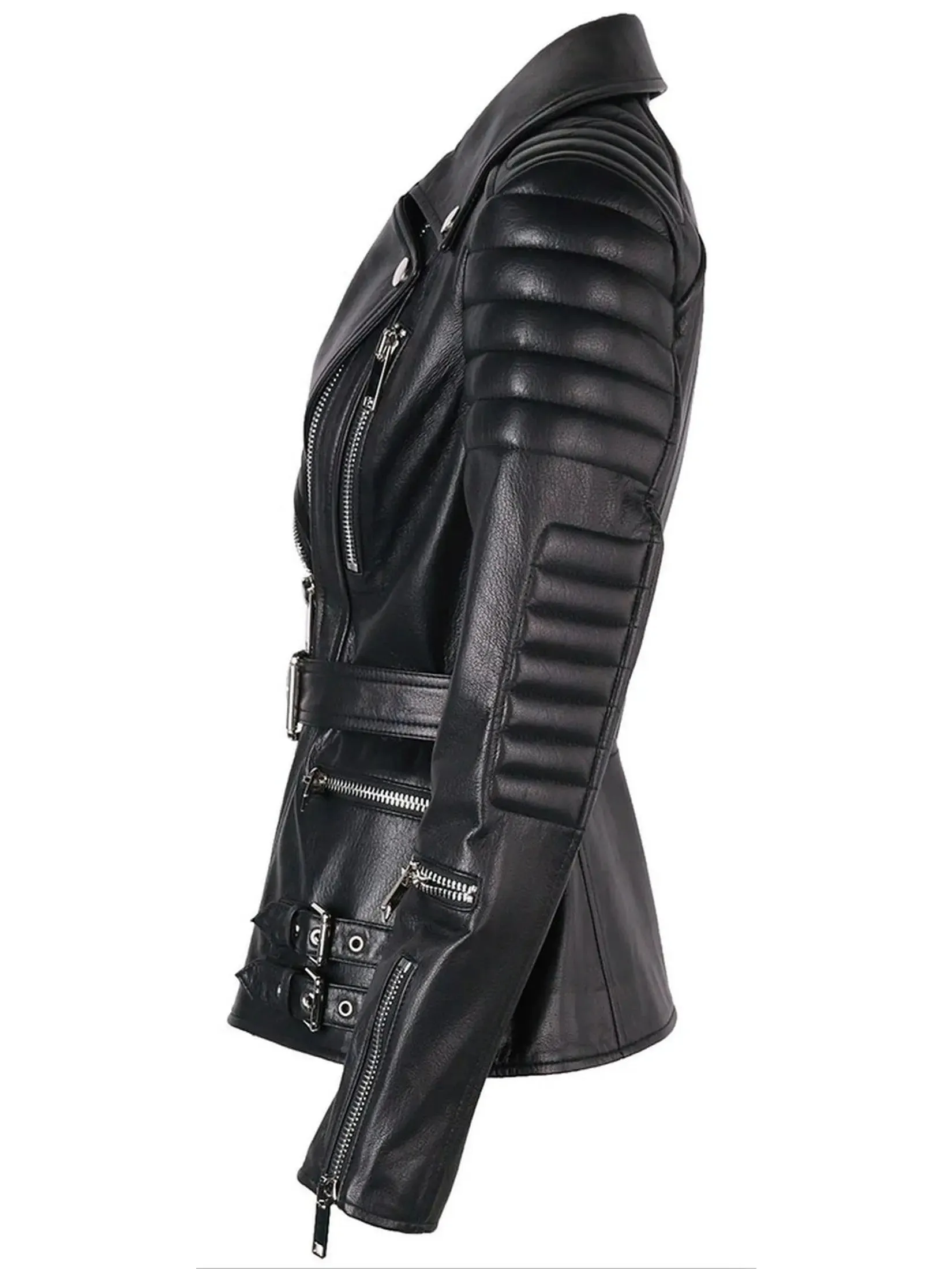 Women’s Buckled Leather Biker Jacket